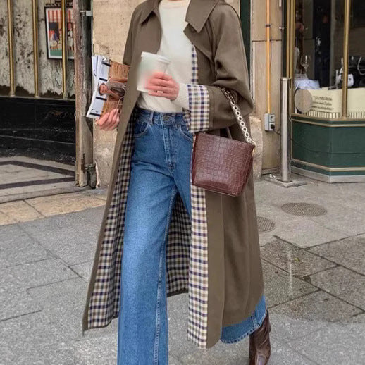 Damen Oversized Trenchcoat mit Karo-Muster EB