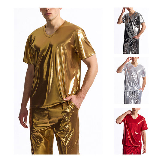 Herren glänzendes Sport-Outfit mit modernem V-Ausschnitt und elastischem Bund EB