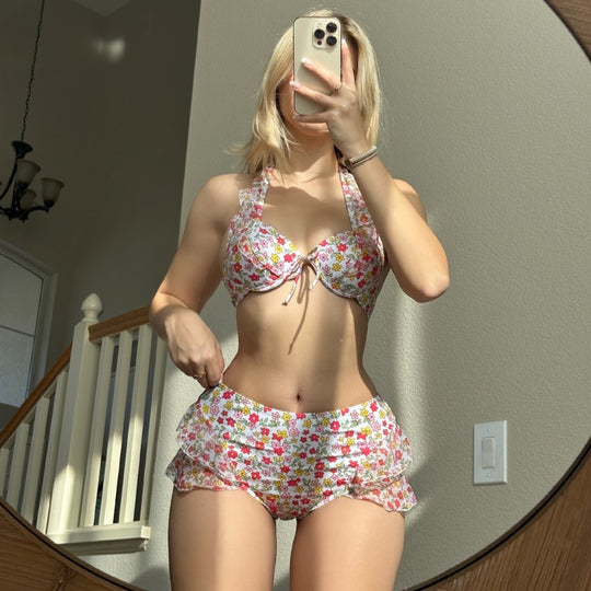 Damen Retro-Bikini-Set mit floralem Design und Rüschendetails EB