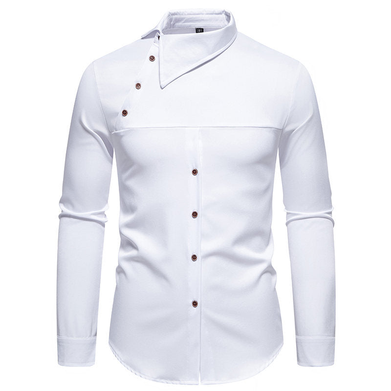 Herren Langarmhemd mit innovativem Kragen und asymmetrischem Design EB