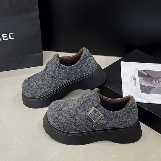 Damen Bequeme Filz-Pantoletten mit dekorativem Schnallenverschluss EB