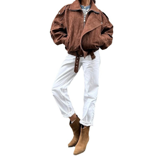 Damen Kunstlederjacke mit modernem Stehkragen und praktischen Reißverschlusstaschen EB