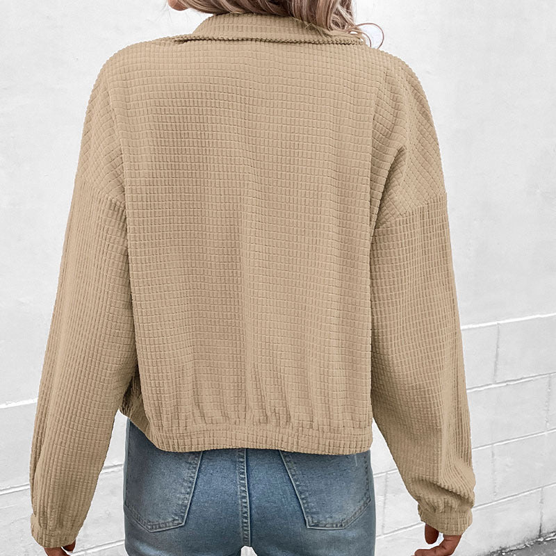 Damen Sweatjacke mit Stehkragen und strukturierter Oberfläche EB