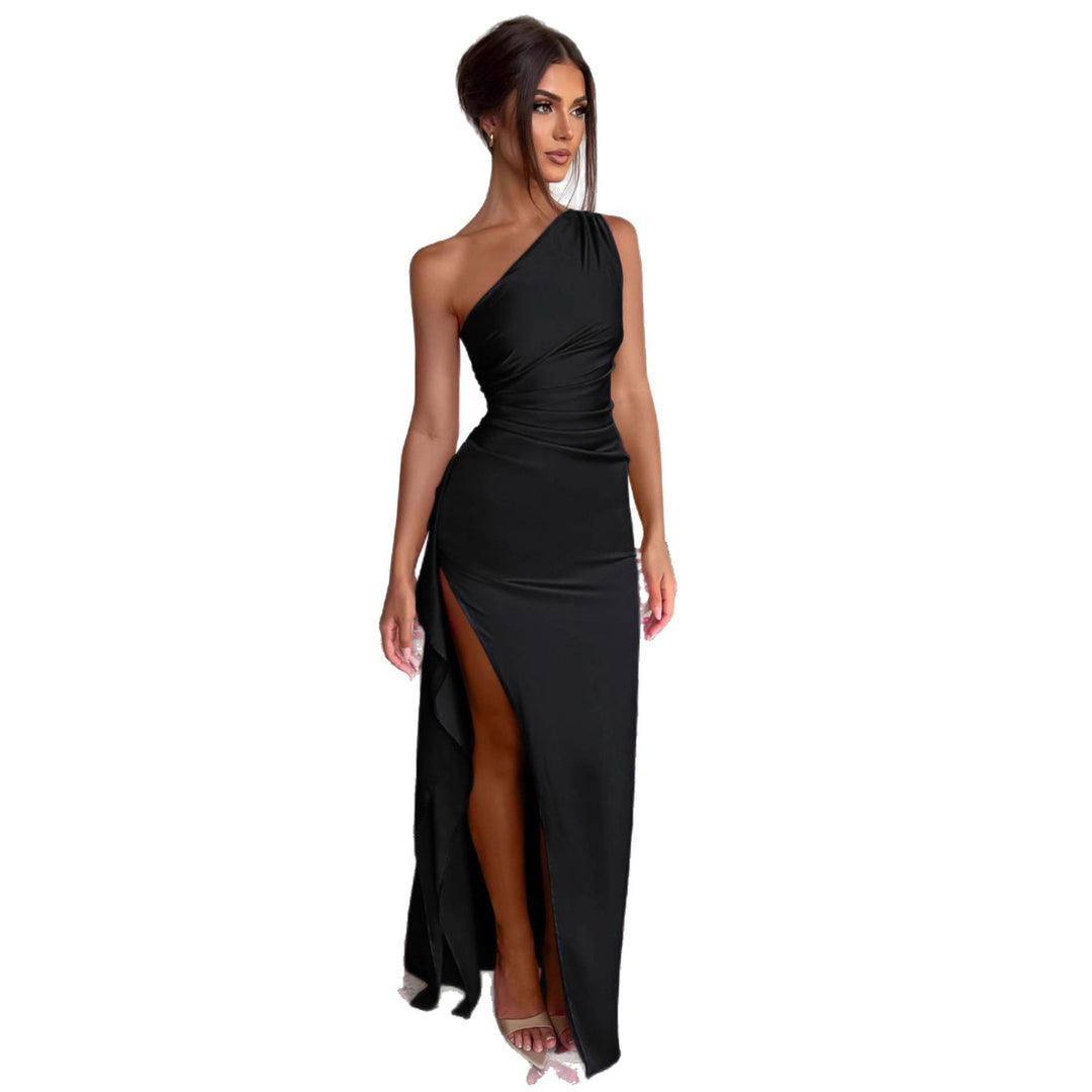 Damen asymmetrisches Abendkleid mit elegantem Schlitz und fließendem Material EB