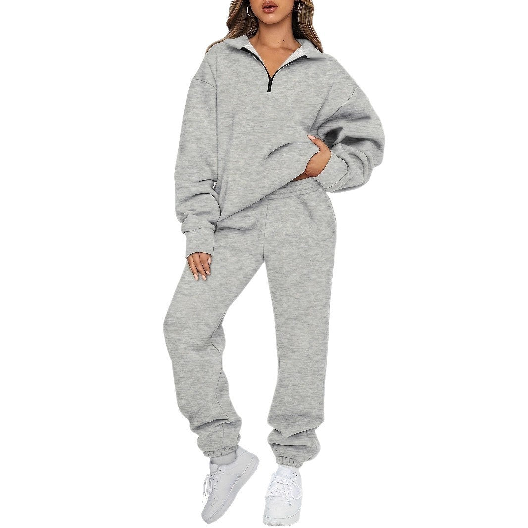 Damen nan zweiteiliges Relax-Set mit halbverdecktem Halbzip-Sweatshirt im Oversize-Schnitt und hohem Komfortbund Jogginghose EB