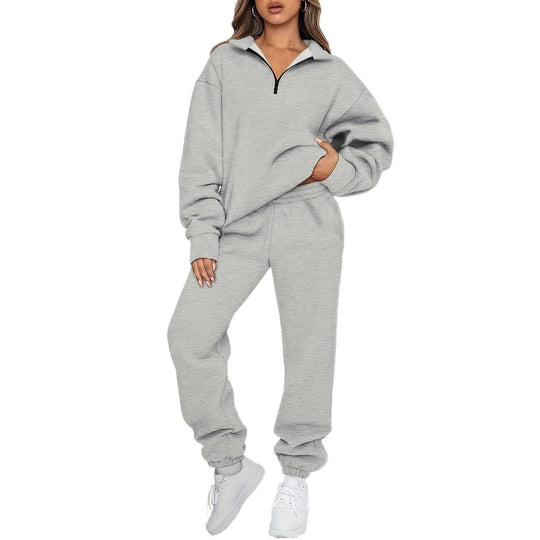 Damen nan zweiteiliges Relax-Set mit halbverdecktem Halbzip-Sweatshirt im Oversize-Schnitt und hohem Komfortbund Jogginghose EB