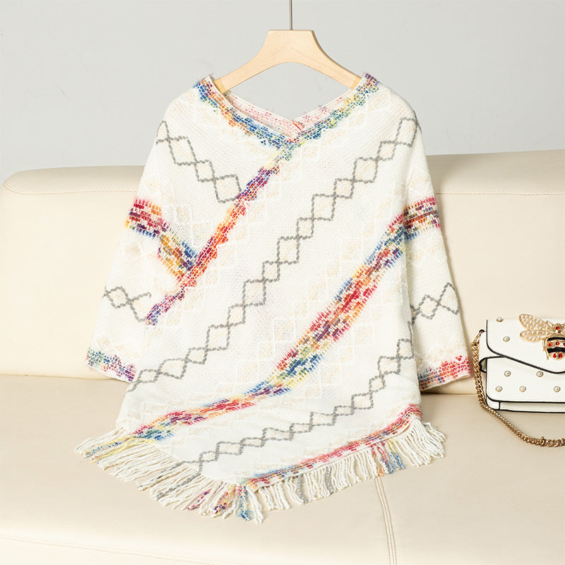 Damen modischer Wickelpullover mit fransigem Saum und einzigartigem Muster EB