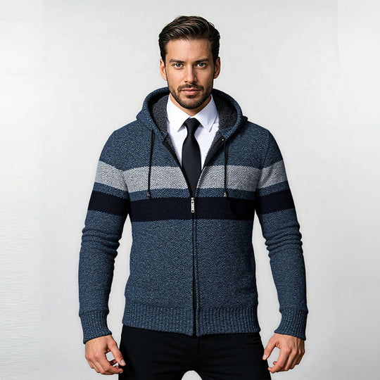 Herren stylische Strickjacke mit Kapuze und innovativem Design EB