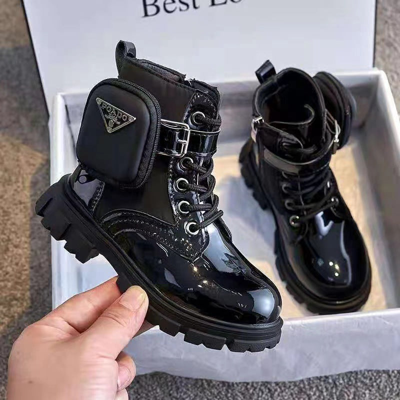 Damen modische Ankle Boots mit praktischen Taschen und robustem Profilsohle EB