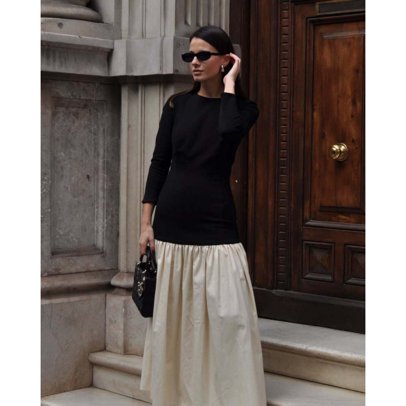 Damen elegantes Kleid mit Kontrastdetails EB