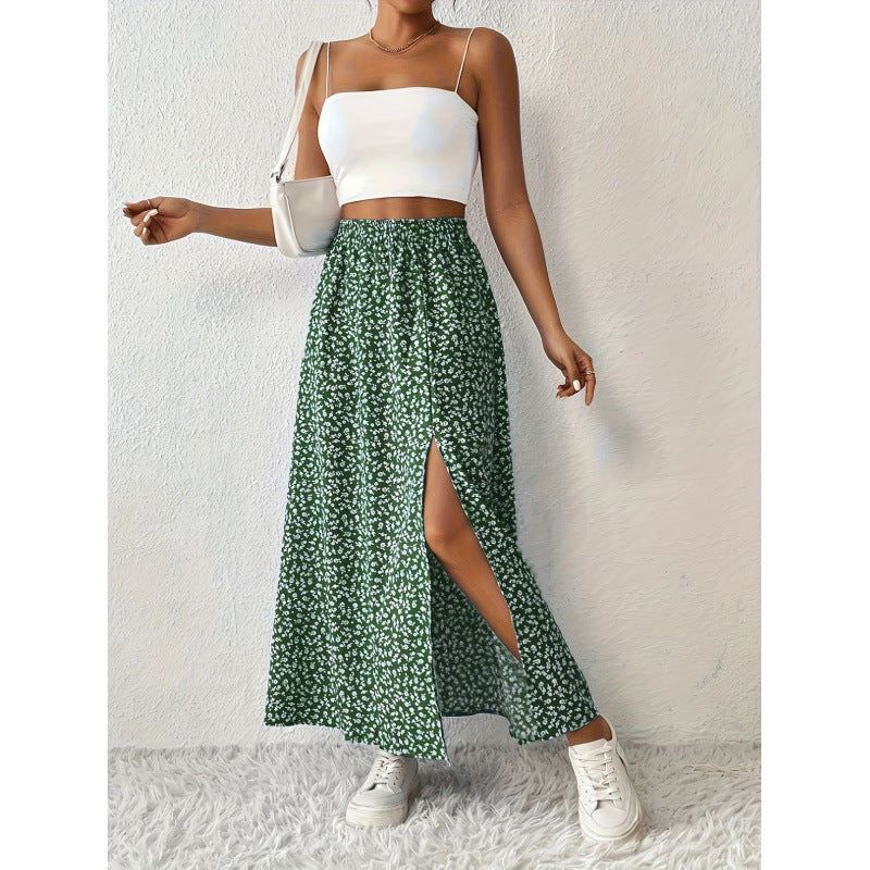 Damen Maxirock mit floralem Muster und seitlichem Schlitz EB
