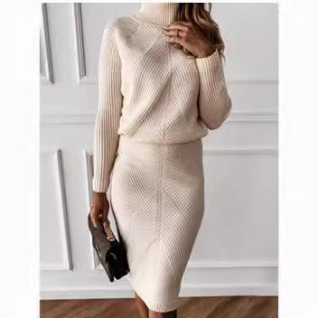 Damen Strickkleid mit hohem Kragen und eleganter Rippstruktur EB