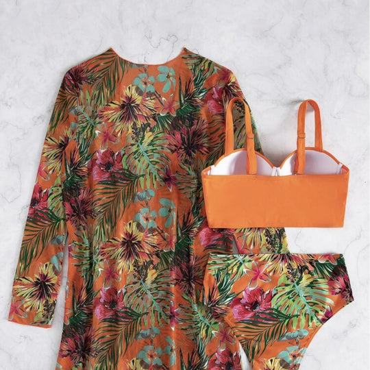 Damen Bikiniset mit floralem Überwurf EB