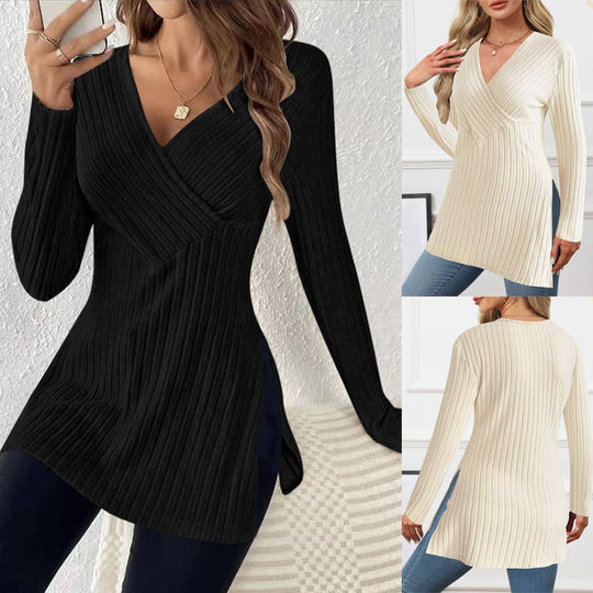Damen Wickeloberteil mit strukturiertem Rippendesign und modernem Schnitt EB