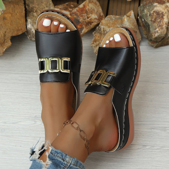 Damen Elegante und bequeme Mules mit modischen Schnallen EB