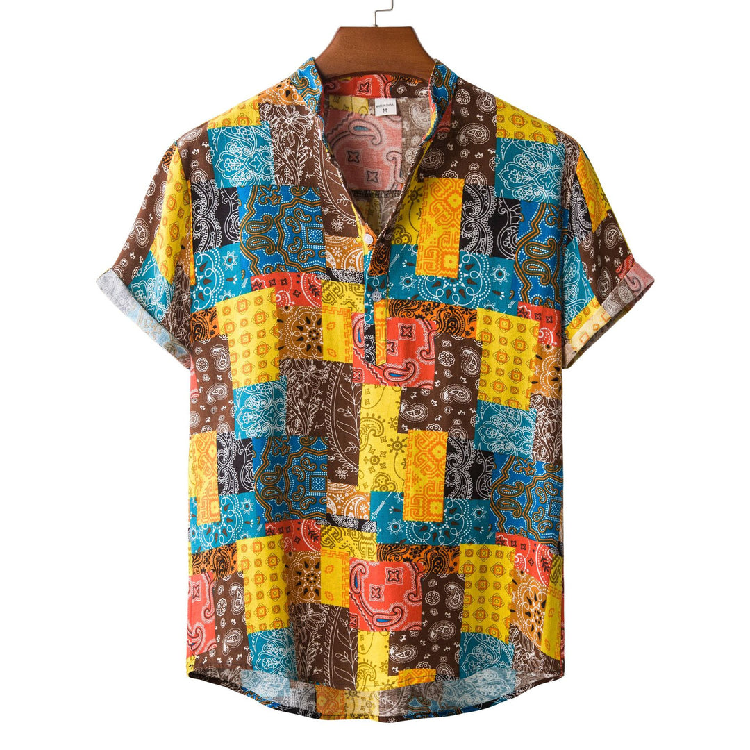 Damen Kurzarmhemd im kreativen Patchwork-Design EB