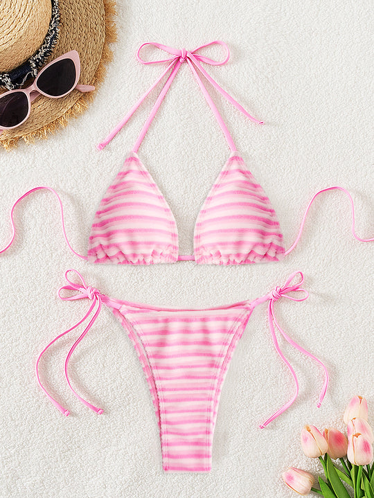 Damen gestreiftes Bikini-Set mit verstellbaren Trägern EB