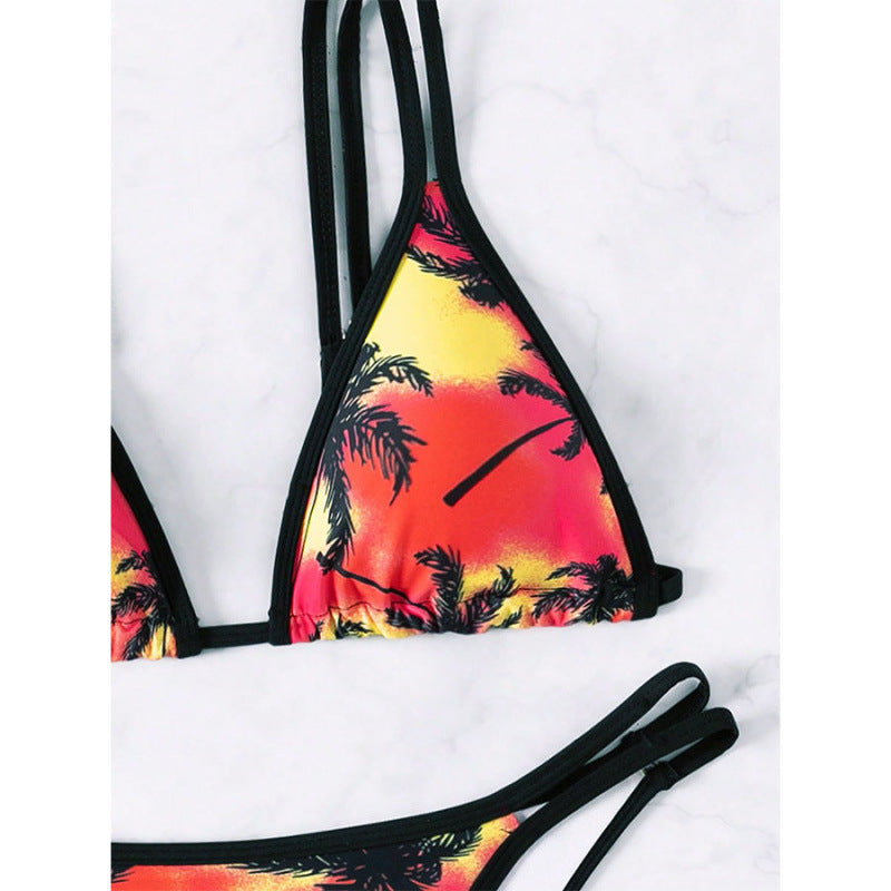 Damen Triangel-Bikini mit stylischem Schnitt und palmendruck EB