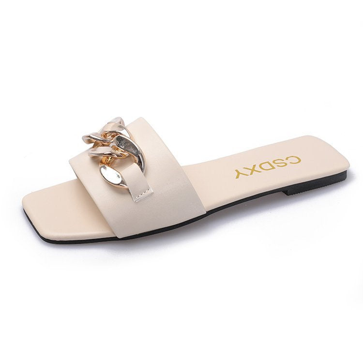 Damen Elegante Pantoletten mit schimmerndem Ketten-Detail EB