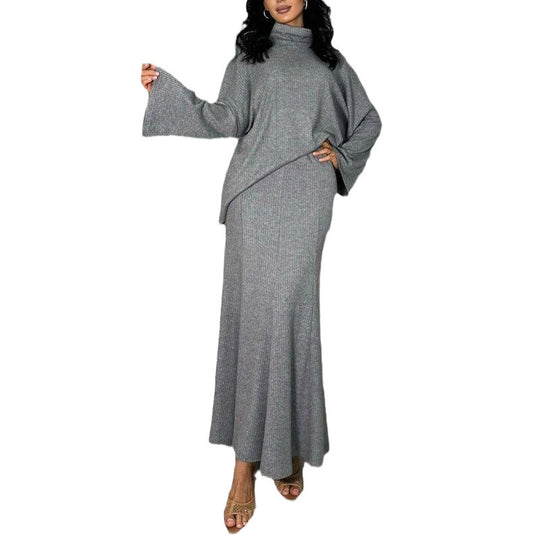 Damen Elegantes Maxikleid mit Rollkragen und weiten Ärmeln EB