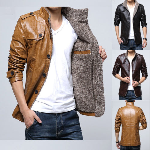 Herren Kunstlederjacke mit warmem Innenfutter EB