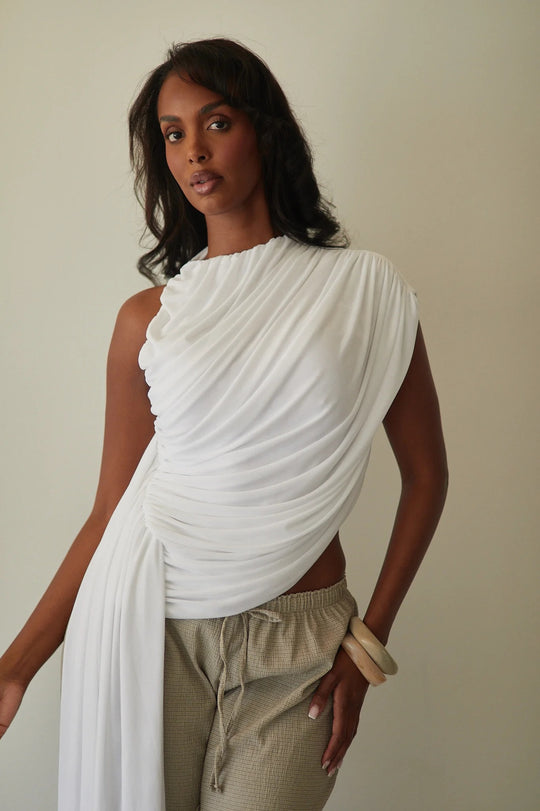 Damen Elegantes asymmetrisches Top mit Drapierungen EB
