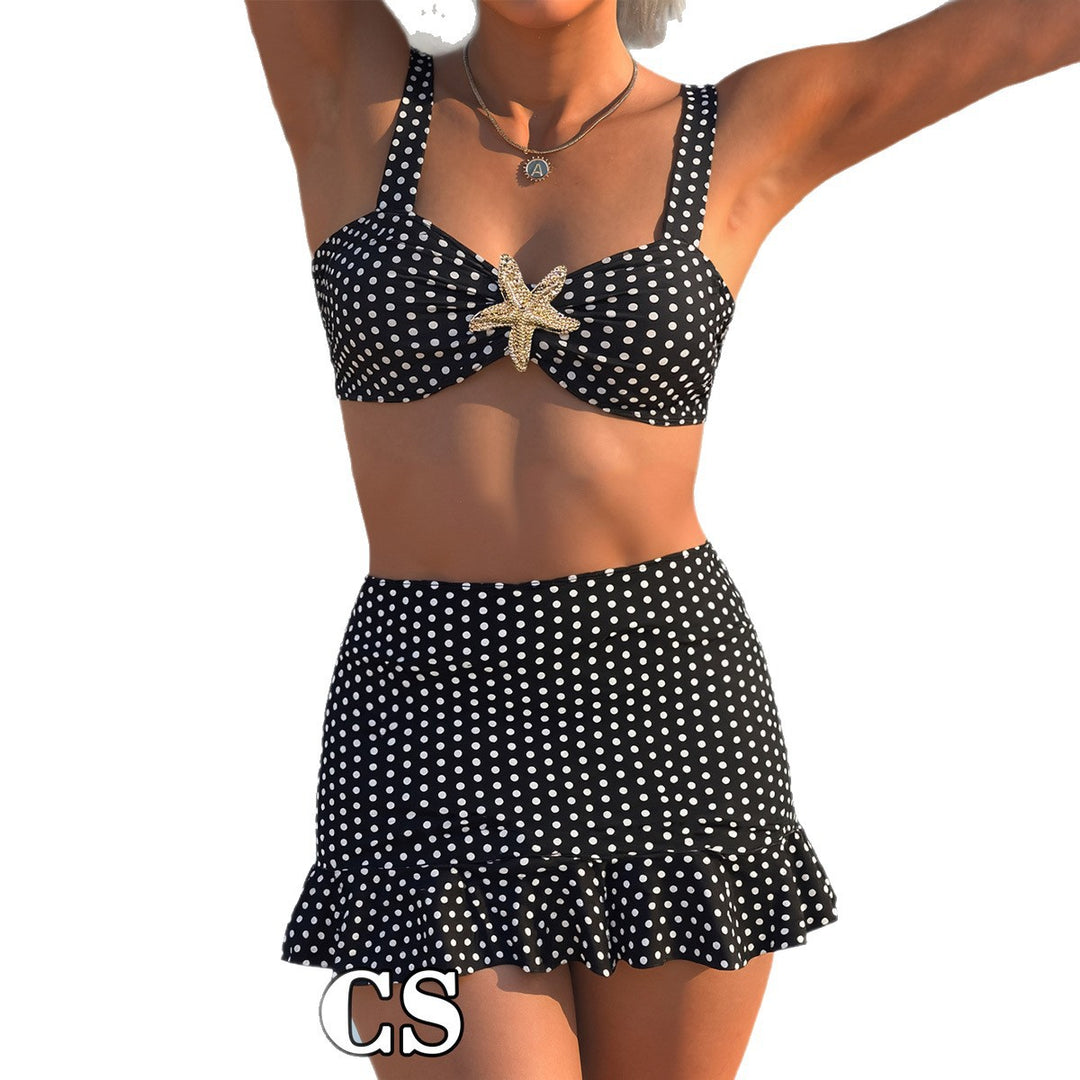 Damen Bikini-Set mit fröhlichem Punkte-Design und lässigem Rockelement EB