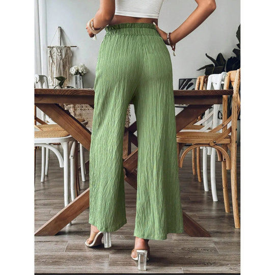 Damen luftige Palazzohose mit elastischem Bund und großen Taschen EB