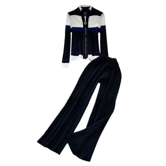 Damen sportliches Cardigan und Schlaghosen-Set EB