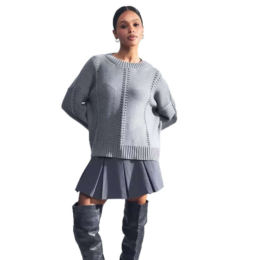 Damen Modischer Strickpullover mit Lochmuster EB