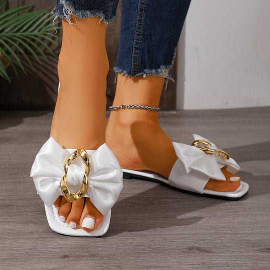 Damen Modische Slide-Sandalen mit glänzendem Schleifen-Detail EB
