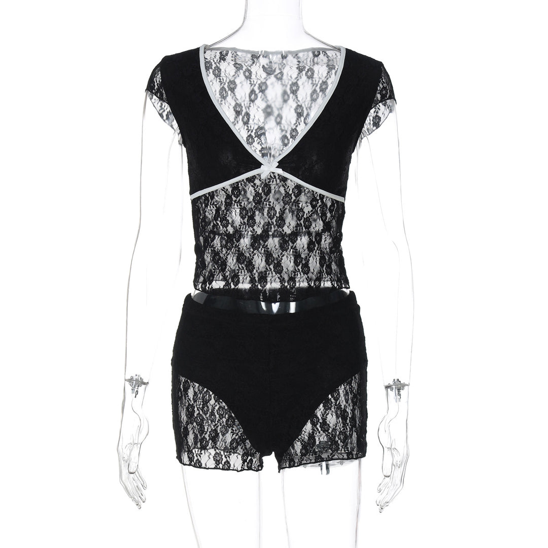 Damen Spitzenoberteil mit Shorts-Set EB
