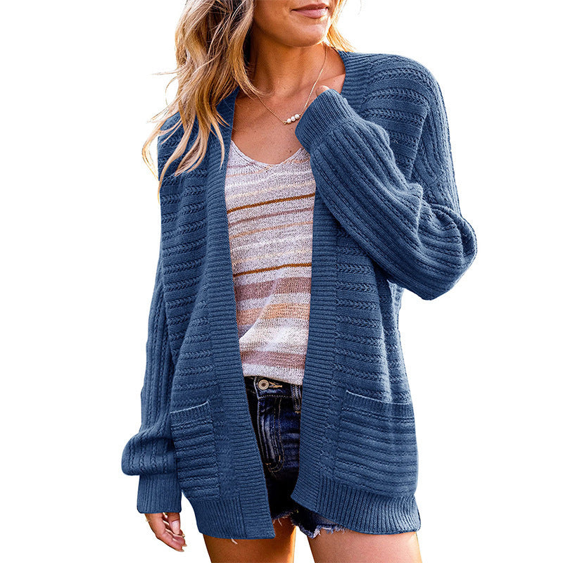 Damen Strickjacke mit tiefem V-Ausschnitt und strukturiertem Design EB
