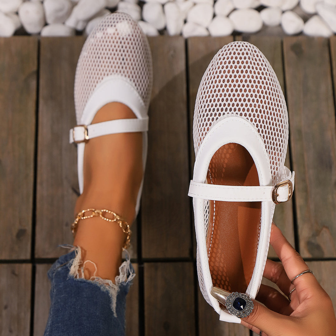 Damen Mesh-Ballerinas mit verstellbarem Riemen EB