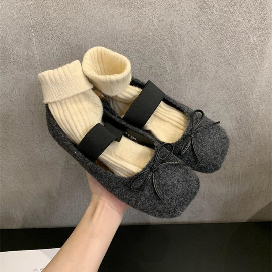 Damen Hausschuhe mit kleinem Schleifenakzent und elastischem Riemchen EB
