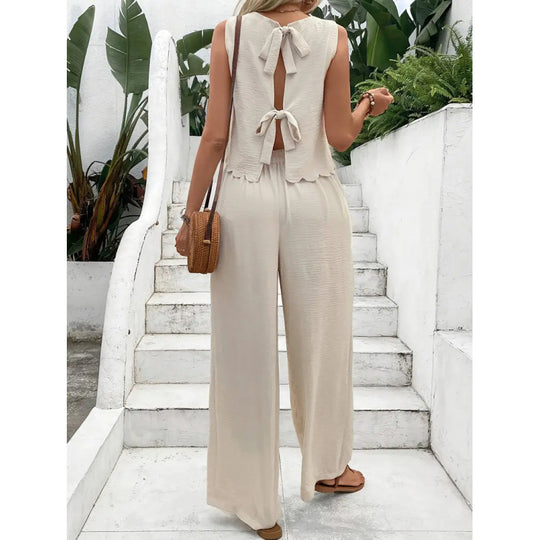 Damen entspannendes Zweiteiler-Outfit mit weitem Hosen und ärmellosem Top EB