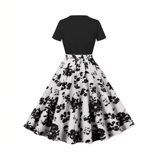 Damen Elegantes Spitzen-Kleid mit kontrastierendem Oberteil und fließendem Rock EB