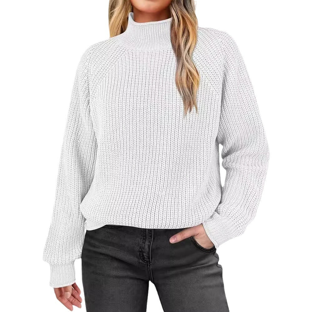 Damen modischer Strickpullover mit hohem Kragen und strukturierter Oberfläche EB