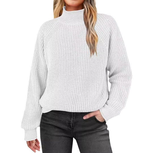 Damen modischer Strickpullover mit hohem Kragen und strukturierter Oberfläche EB
