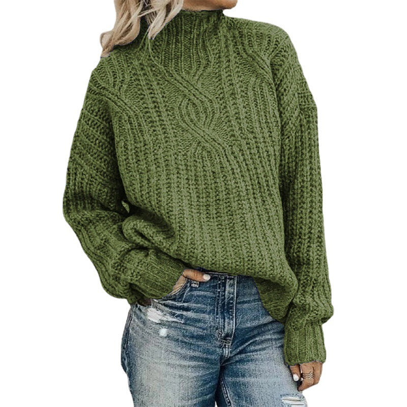 Damen Grobstrickpullover mit hochgeschlossenem Kragen und strukturiertem Zopfmuster EB