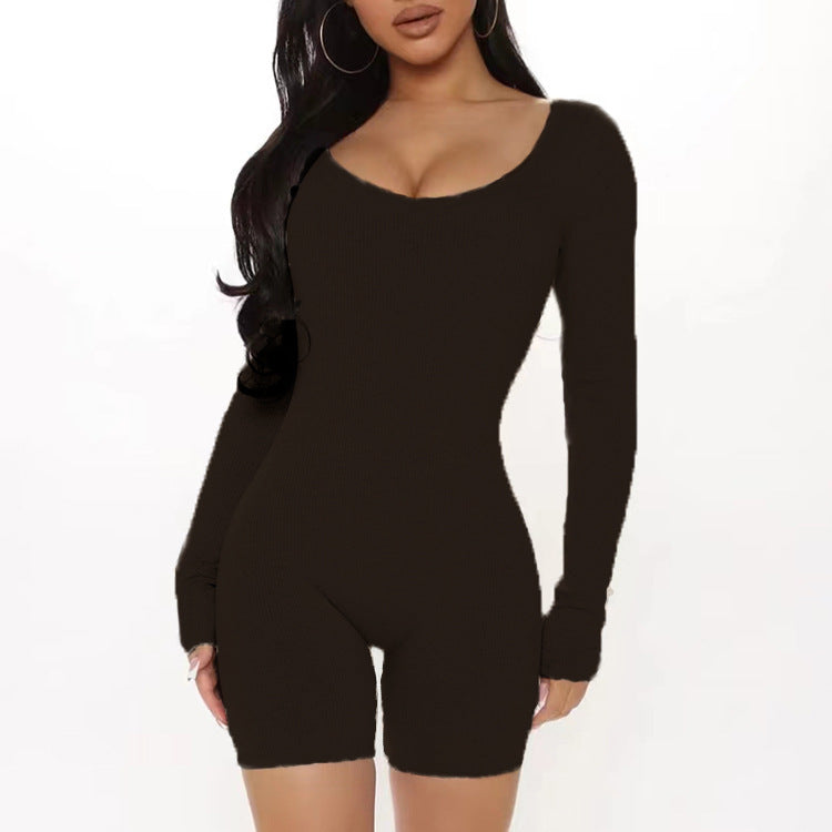 Damen Langarm Jumpsuit mit figurformendem Schnitt und Rippstruktur EB
