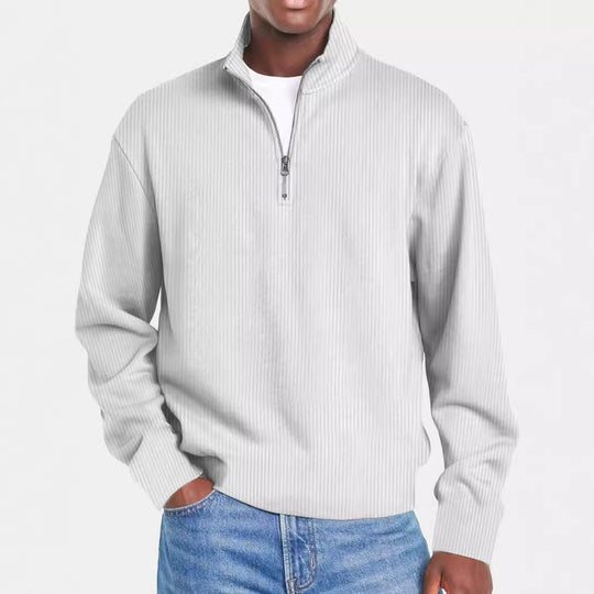 Herren nan gerippter Troyer-Pullover mit Halbzip und Stehkragen EB