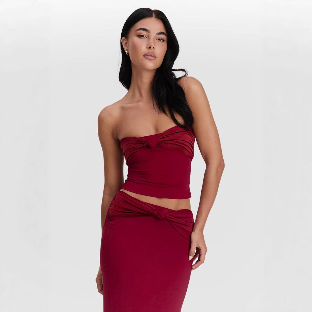Damen Wickeloberteil mit Knotendetails und figurbetontem Design EB