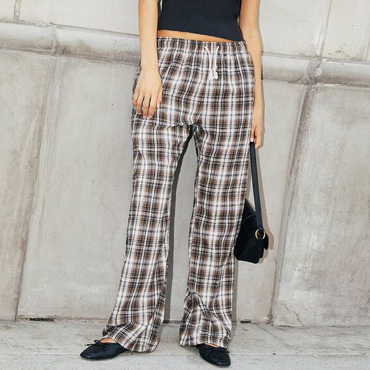 Damen lässige Karomuster Pyjama Strandhose EB