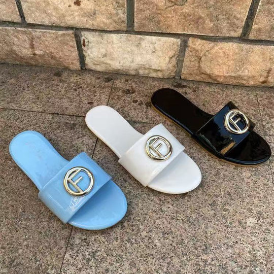 Damen Glamouröse Slide-Sandalen mit stylischem Logo-Akzent EB