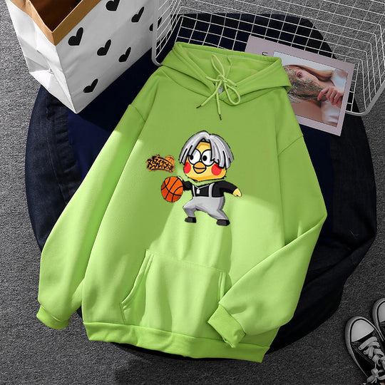 Unisex nan Kapuzenpullover mit Comic-Küken Basketballprint, Kängurutasche und weichem Fleece EB