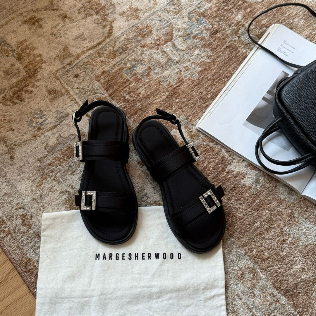 Damen modische Zehentrenner-Sandalen mit eleganten, verstellbaren Riemen und glitzernden Schnallen EB