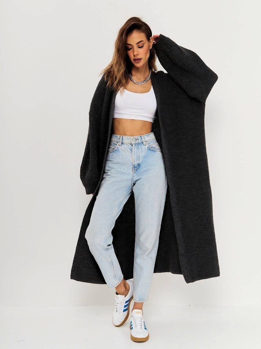 Damen Großer Strickmantel mit offener Front und lässiger Silhouette EB