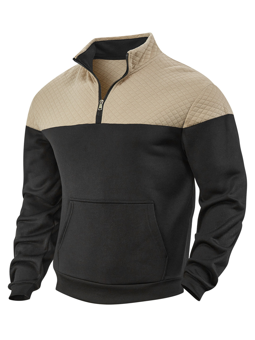 Herren nan Halbzip-Sweatshirt mit gesteppter Schulterpartie Kängurutasche und gerippten Bündchen EB