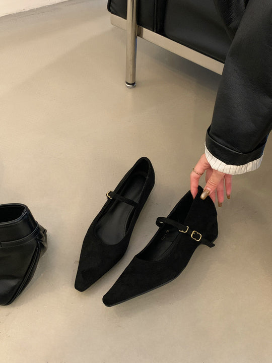 Damen elegante Slingback Ballerinas mit modischem Riemchen und hochwertigem Veloursleder EB
